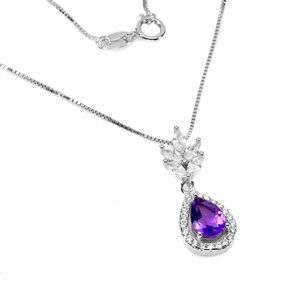 Necklace 18 inch Amethyst 7x5mm. Sterling Silver 925. Brazil.